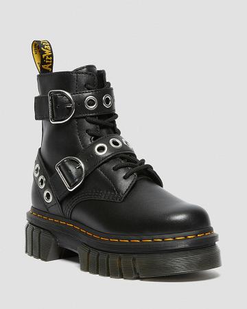 Botas Plataforma Dr Martens Audrick Hardware Cuero Mujer Negros | MX 547SGL